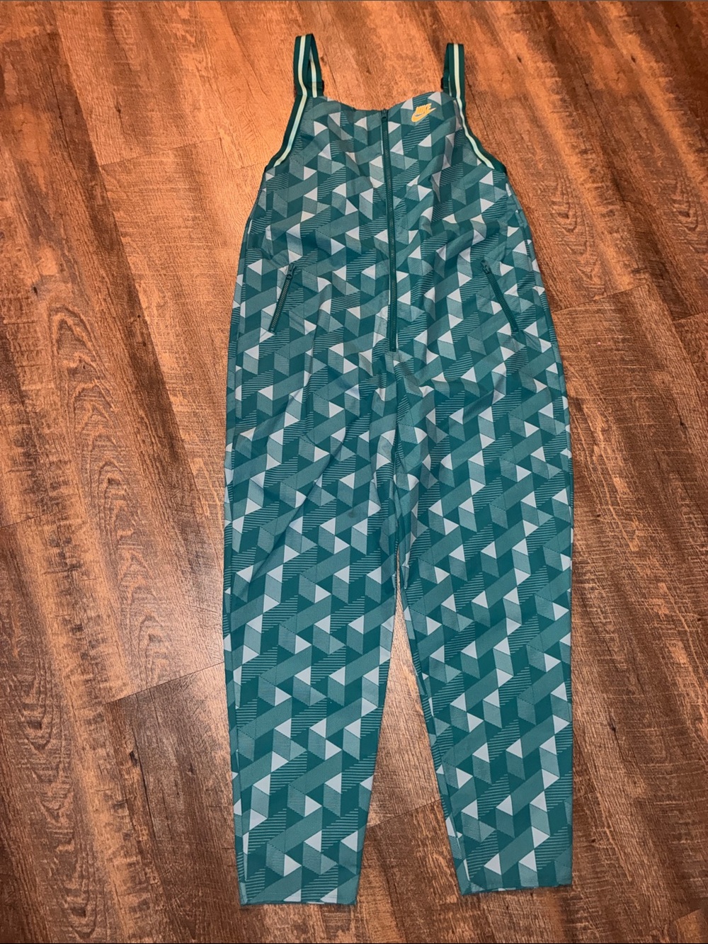 Nike Teal Geometric Print Jumpsuit with Striped Straps